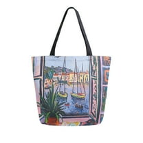 FORMRS Womens Canvas Tote Bag with Zipper Inner Pocket Shoulder Handbag, Green Boat