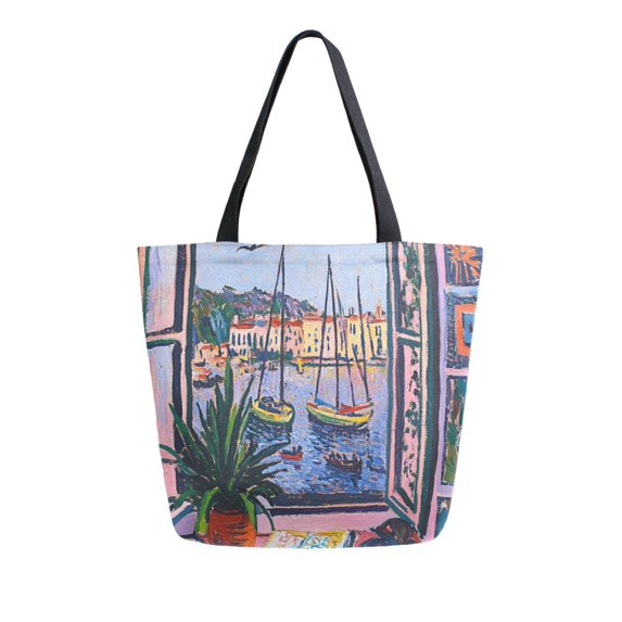 FORMRS Womens Canvas Tote Bag with Zipper Inner Pocket Shoulder Handbag, Green Boat