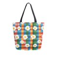 thumbnail image 1 of FORMRS Womens Canvas Tote Bag with Zipper Inner Pocket Shoulder Handbag, Green Checkered Daisy, 1 of 7