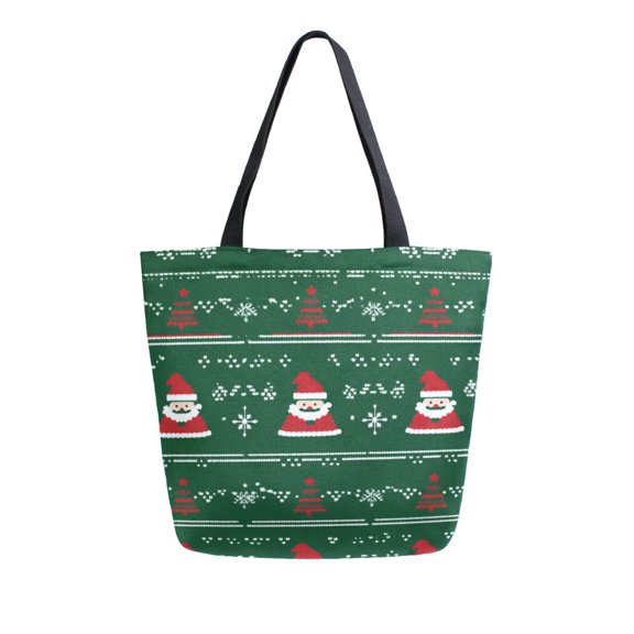 FORMRS Womens Canvas Tote Bag with Zipper Inner Pocket Shoulder Handbag, Green Christmas Trees