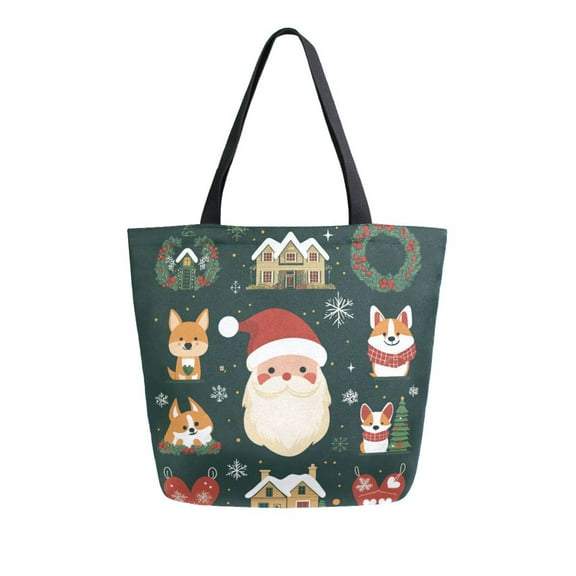 FORMRS Womens Canvas Tote Bag with Zipper Inner Pocket Shoulder Handbag, Green Christmas