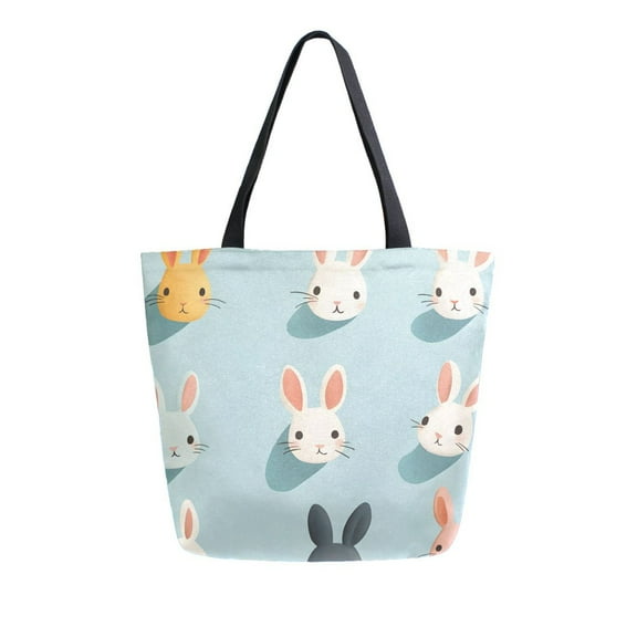 FORMRS Womens Canvas Tote Bag with Zipper Inner Pocket Shoulder Handbag, Green Cute Rabbits