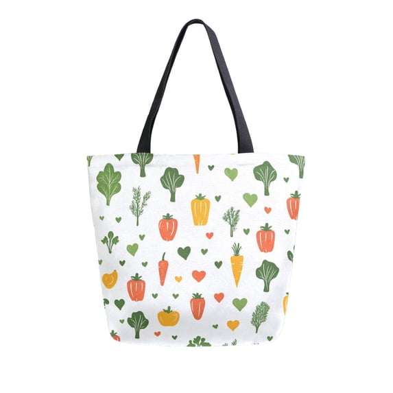 FORMRS Womens Canvas Tote Bag with Zipper Inner Pocket Shoulder Handbag, Green Cute Vegetables