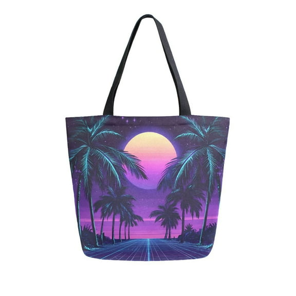 FORMRS Womens Canvas Tote Bag with Zipper Inner Pocket Shoulder Handbag, Green Digital Art