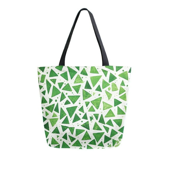 FORMRS Womens Canvas Tote Bag with Zipper Inner Pocket Shoulder Handbag, Green Dot Triangles Pattern
