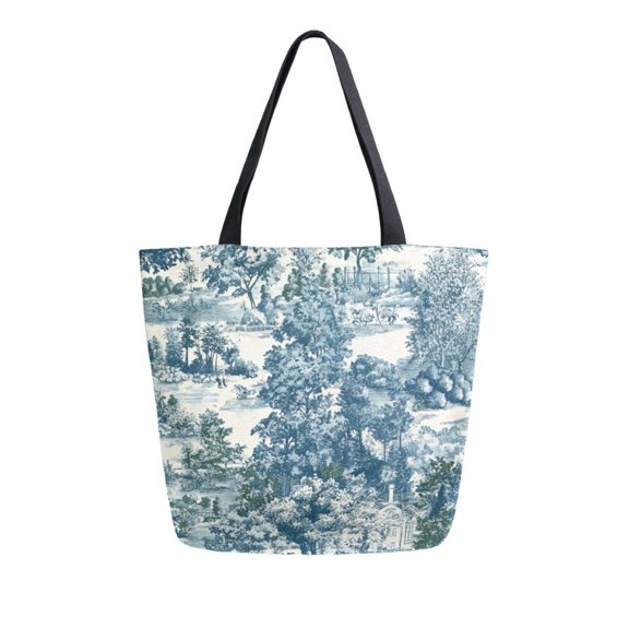 FORMRS Womens Canvas Tote Bag with Zipper Inner Pocket Shoulder Handbag, Green Flourishing Garden