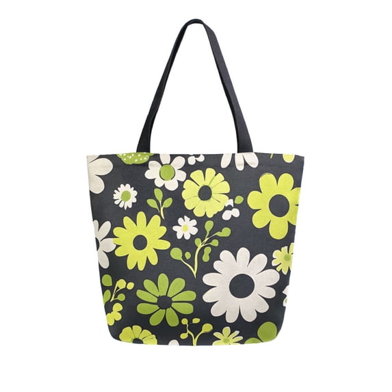 FORMRS Womens Canvas Tote Bag with Zipper Inner Pocket Shoulder Handbag, Green Flower Pattern