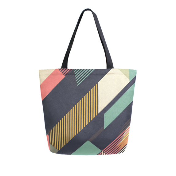 FORMRS Womens Canvas Tote Bag with Zipper Inner Pocket Shoulder Handbag, Green Geometric