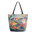 thumbnail image 1 of FORMRS Womens Canvas Tote Bag with Zipper Inner Pocket Shoulder Handbag, Green Goldfish, 1 of 7
