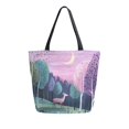 thumbnail image 1 of FORMRS Womens Canvas Tote Bag with Zipper Inner Pocket Shoulder Handbag, Green Night Deer, 1 of 7