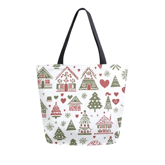 FORMRS Womens Canvas Tote Bag with Zipper Inner Pocket Shoulder Handbag, Green Nordic Christmas