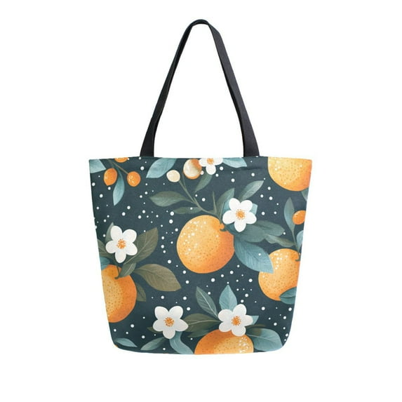 FORMRS Womens Canvas Tote Bag with Zipper Inner Pocket Shoulder Handbag, Green Oranges