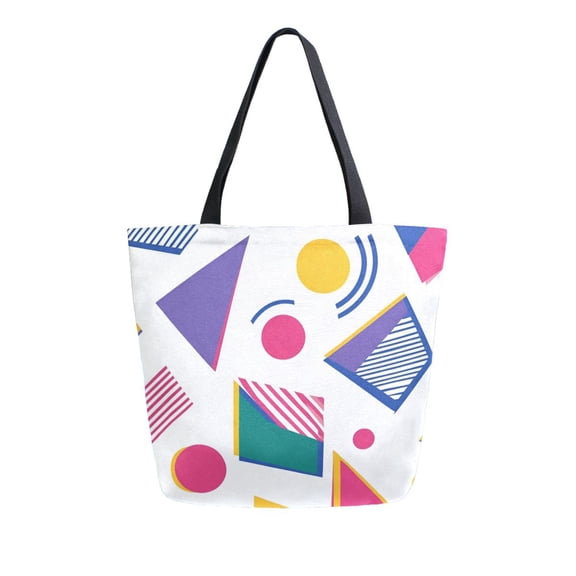 FORMRS Womens Canvas Tote Bag with Zipper Inner Pocket Shoulder Handbag, Green Retro Shapes