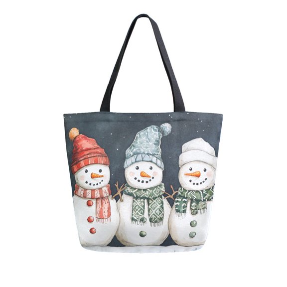 FORMRS Womens Canvas Tote Bag with Zipper Inner Pocket Shoulder Handbag, Green Snowmen