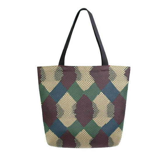 FORMRS Womens Canvas Tote Bag with Zipper Inner Pocket Shoulder Handbag, Green Tartan Pattern