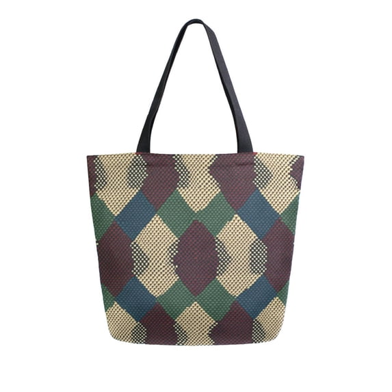 FORMRS Womens Canvas Tote Bag with Zipper Inner Pocket Shoulder Handbag, Green Tartan Pattern