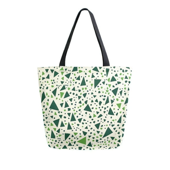 FORMRS Womens Canvas Tote Bag with Zipper Inner Pocket Shoulder Handbag, Green Triangles Pattern