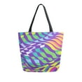 thumbnail image 1 of FORMRS Womens Canvas Tote Bag with Zipper Inner Pocket Shoulder Handbag, Green Wavy Pattern, 1 of 7