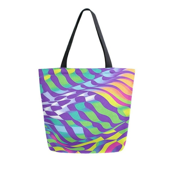 FORMRS Womens Canvas Tote Bag with Zipper Inner Pocket Shoulder Handbag, Green Wavy Pattern