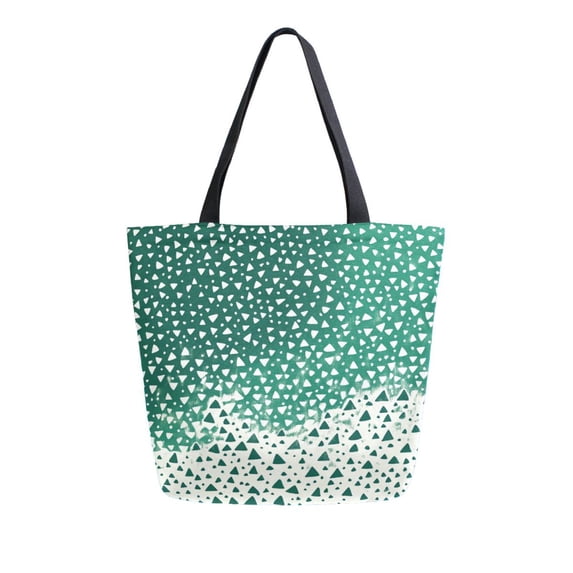 FORMRS Womens Canvas Tote Bag with Zipper Inner Pocket Shoulder Handbag, Green and White Pattern