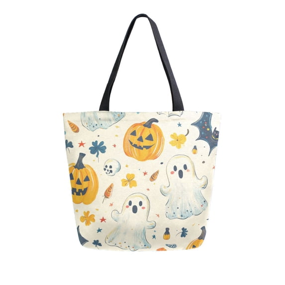 FORMRS Womens Canvas Tote Bag with Zipper Inner Pocket Shoulder Handbag, Halloween Cute Ghosts