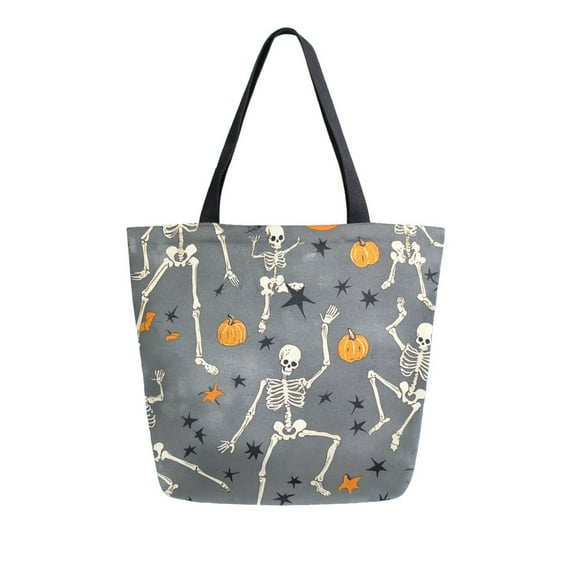 FORMRS Womens Canvas Tote Bag with Zipper Inner Pocket Shoulder Handbag, Halloween Dancing Skeleton