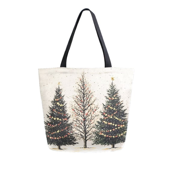 FORMRS Womens Canvas Tote Bag with Zipper Inner Pocket Shoulder Handbag, Hand Drawn Christmas Stars