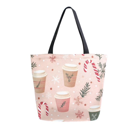 FORMRS Womens Canvas Tote Bag with Zipper Inner Pocket Shoulder Handbag, Hand Drawn Cups