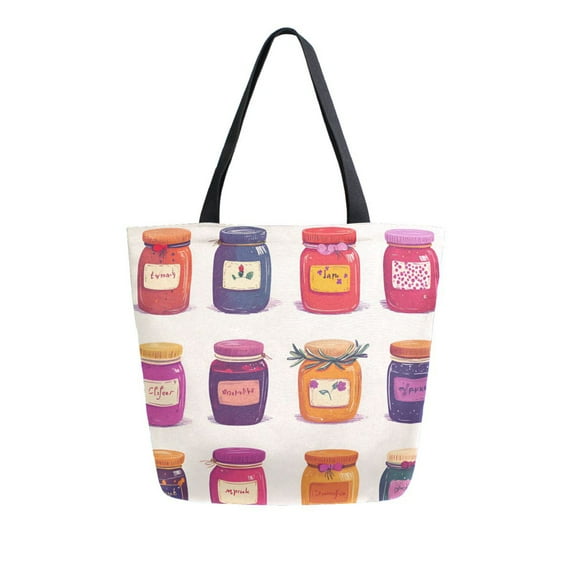 FORMRS Womens Canvas Tote Bag with Zipper Inner Pocket Shoulder Handbag, Jam Jars