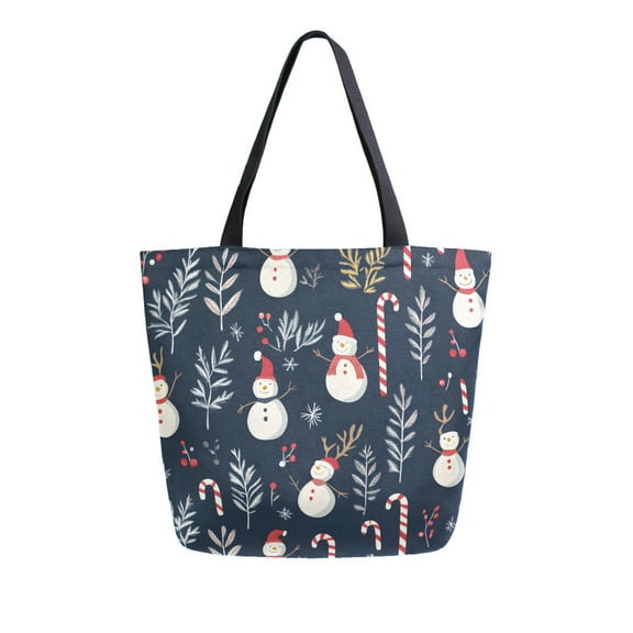 FORMRS Womens Canvas Tote Bag with Zipper Inner Pocket Shoulder Handbag, Jolly Snowman