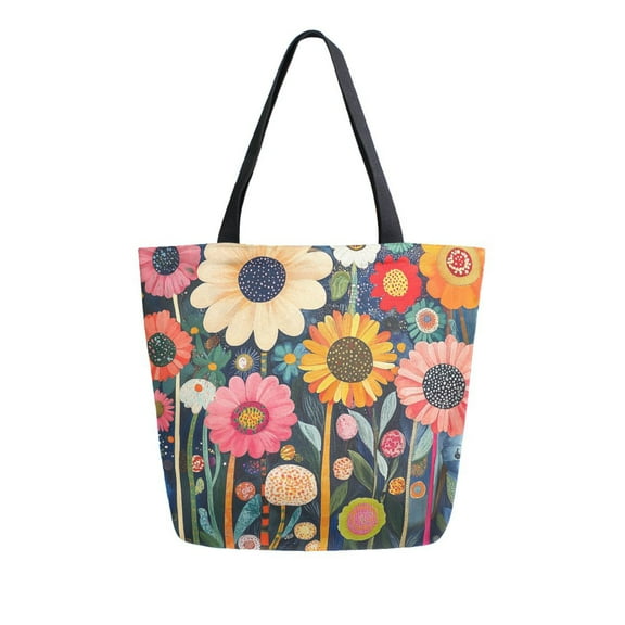 FORMRS Womens Canvas Tote Bag with Zipper Inner Pocket Shoulder Handbag, Large Colorful Flowers