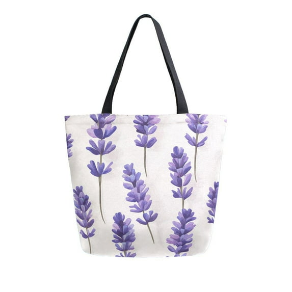 FORMRS Womens Canvas Tote Bag with Zipper Inner Pocket Shoulder Handbag, Lavender Pattern