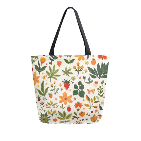 FORMRS Womens Canvas Tote Bag with Zipper Inner Pocket Shoulder Handbag, Leaves Pattern