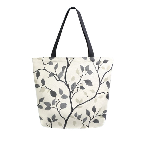 FORMRS Womens Canvas Tote Bag with Zipper Inner Pocket Shoulder Handbag, Leaves Pattern