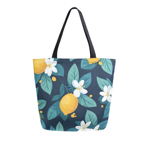 FORMRS Womens Canvas Tote Bag with Zipper Inner Pocket Shoulder Handbag, Lemon Leaves