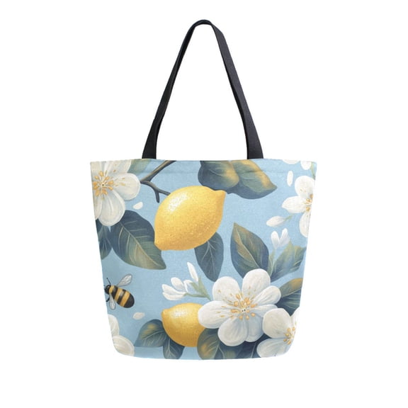 FORMRS Womens Canvas Tote Bag with Zipper Inner Pocket Shoulder Handbag, Lemon Pattern