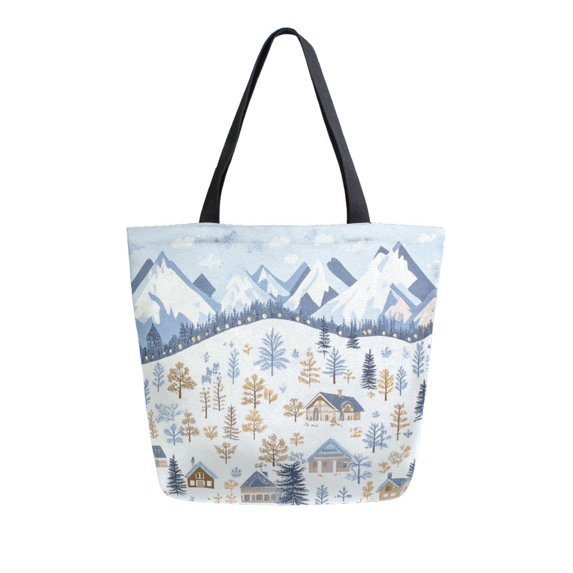 FORMRS Womens Canvas Tote Bag with Zipper Inner Pocket Shoulder Handbag, Light Blue Mountain