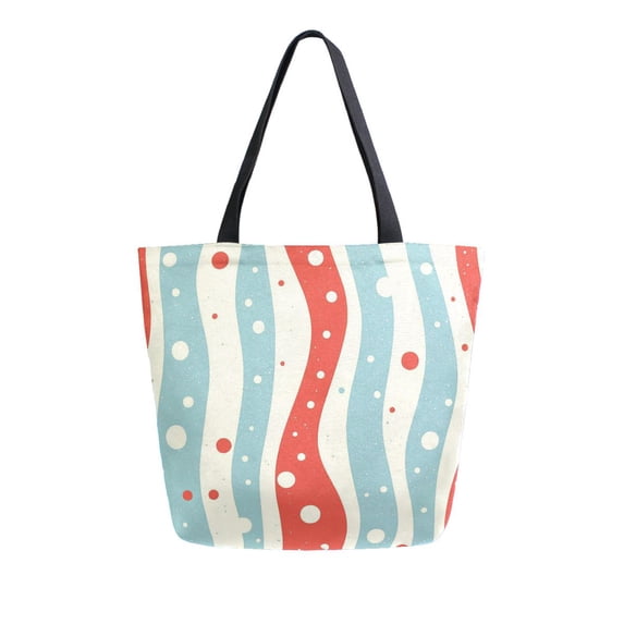 FORMRS Womens Canvas Tote Bag with Zipper Inner Pocket Shoulder Handbag, Light Blue Pattern