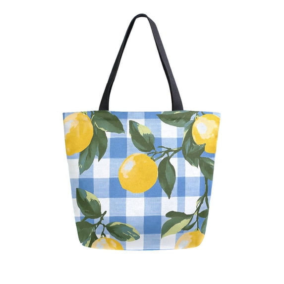 FORMRS Womens Canvas Tote Bag with Zipper Inner Pocket Shoulder Handbag, Light Blue Plaid