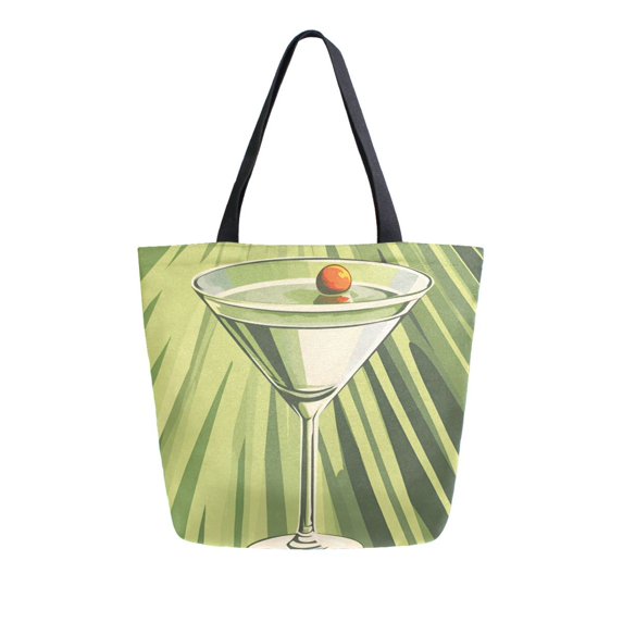 FORMRS Womens Canvas Tote Bag with Zipper Inner Pocket Shoulder Handbag, Light Green Martini