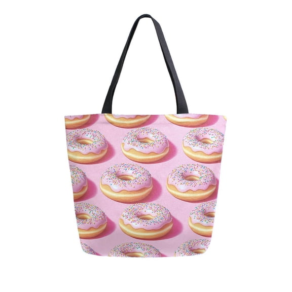 FORMRS Womens Canvas Tote Bag with Zipper Inner Pocket Shoulder Handbag, Light Pink Doughnuts