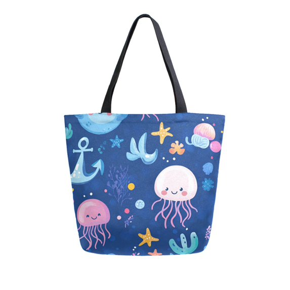 FORMRS Womens Canvas Tote Bag with Zipper Inner Pocket Shoulder Handbag, Light Pink Jellyfish