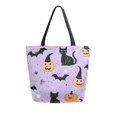 thumbnail image 1 of FORMRS Womens Canvas Tote Bag with Zipper Inner Pocket Shoulder Handbag, Light Purple Halloween Black Cat, 1 of 7