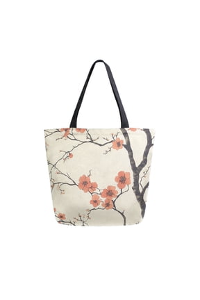 Womens Canvas Tote Bag with Zipper Inner Pocket Shoulder Handbag, Light Red Flowers