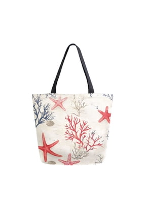 Womens Canvas Tote Bag with Zipper Inner Pocket Shoulder Handbag, Light Red Starfish