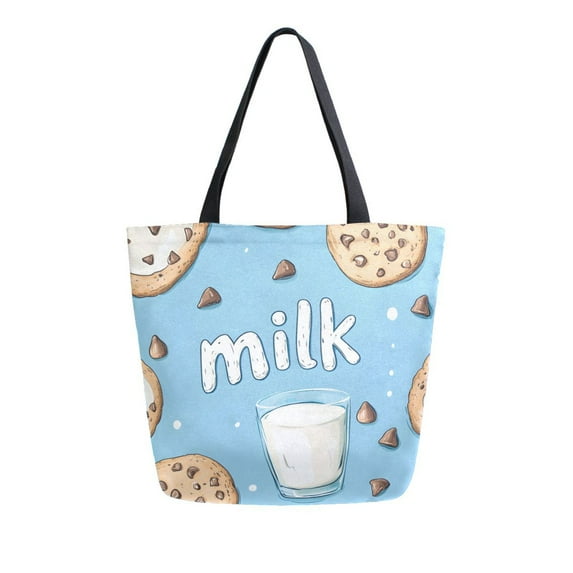 FORMRS Womens Canvas Tote Bag with Zipper Inner Pocket Shoulder Handbag, Milk and Cookies