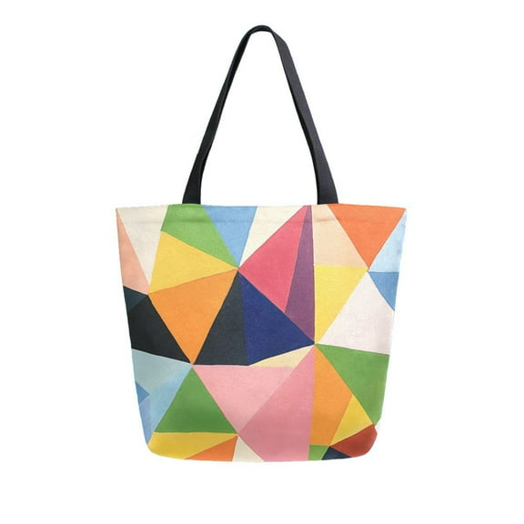 FORMRS Womens Canvas Tote Bag with Zipper Inner Pocket Shoulder Handbag, Minimalist Triangles
