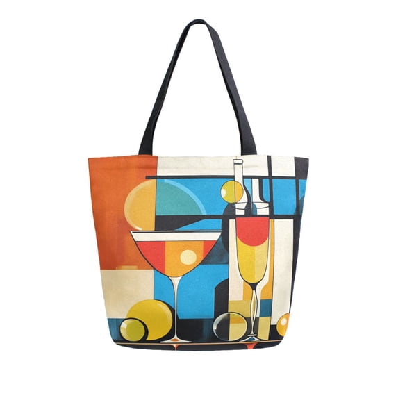 FORMRS Womens Canvas Tote Bag with Zipper Inner Pocket Shoulder Handbag, Modern Cocktails