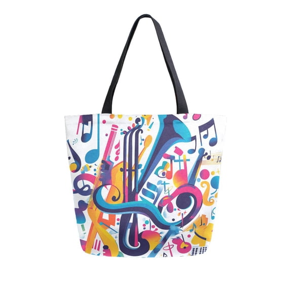 FORMRS Womens Canvas Tote Bag with Zipper Inner Pocket Shoulder Handbag, Musical Pattern