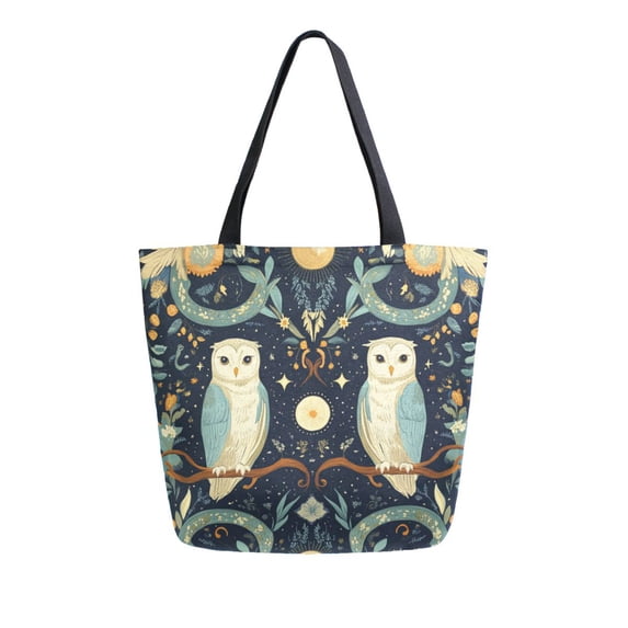 FORMRS Womens Canvas Tote Bag with Zipper Inner Pocket Shoulder Handbag, Mystical Owls Pattern